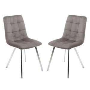 Sandy Squared Grey Velvet Dining Chairs In Pair - UK