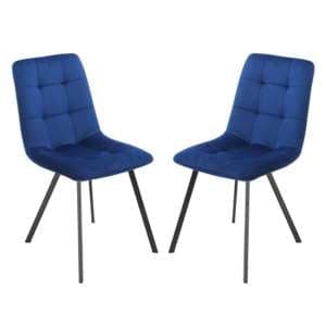Sandy Squared Navy Blue Velvet Dining Chairs In Pair - UK