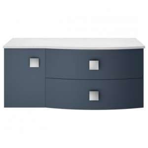 Sane 100cm Right Handed Wall Vanity With White Worktop In Blue - UK