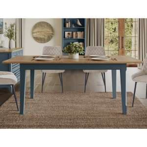 Sanford Extending Wooden Dining Table In Blue And Oak - UK