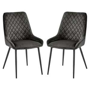 Sanford Grey Velvet Dining Chairs With Black Legs In Pair - UK