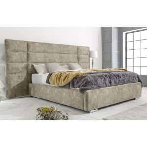 Sanford Marble Effect Fabric Double Bed In Oatmeal - UK