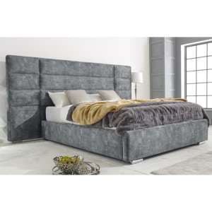 Sanford Marble Effect Fabric Double Bed In Silver - UK