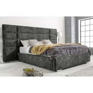 Sanford Marble Effect Fabric Double Bed In Steel - UK