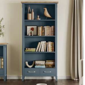 Sanford Wooden Bookcase Tall With 2 Drawers In Blue - UK