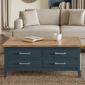Sanford Wooden Coffee Table With Drawers In Blue - UK