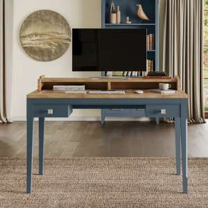 Sanford Wooden Computer Desk With 2 Drawers In Blue - UK