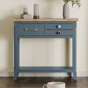 Sanford Wooden Console Table With 3 Drawers In Blue - UK