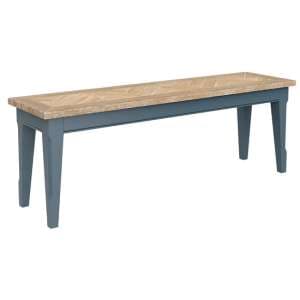 Sanford Wooden Dining Bench Small In Blue And Oak - UK