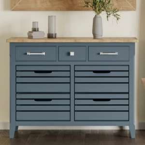 Sanford Wooden Sideboard With 3 Drawers 4 Crates In Blue - UK