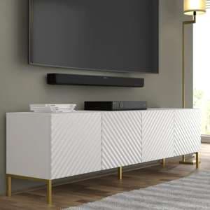 Sanford Wooden TV Stand With 4 Doors In White - UK