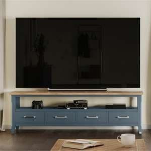 Sanford Wooden TV Stand With 4 Drawers In Blue - UK