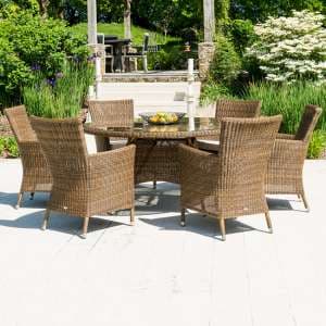 Sanmo Outdoor 1500mm Glass Dining Table 6 Armchairs In Red Pine
