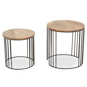 Santorini Round Wooden Set Of 2 Side Tables In Natural - UK
