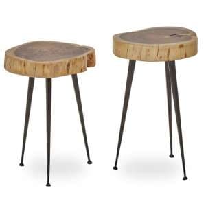 Santorini Wooden Set Of 2 Side Tables In Natural - UK