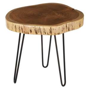 Santorini Wooden Side Table With Black Tripod Base In Brown - UK