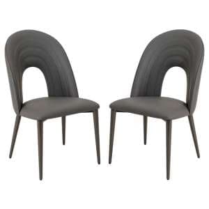 Sanur Dark Grey Faux Leather Dining Chairs In Pair - UK