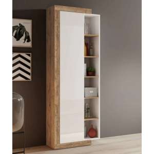 Sanur High Gloss Storage Cabinet Tall In White And Sandal Oak