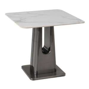 Sanur Sintered Stone End Table In Binli White - UK