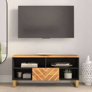 Sarlat Mangowood TV Stand 1 Drawer 4 Shelves In Brown And Black - UK