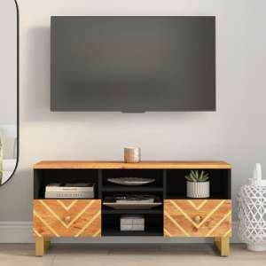 Sarlat Mangowood TV Stand 2 Drawers 4 Shelves In Brown And Black - UK