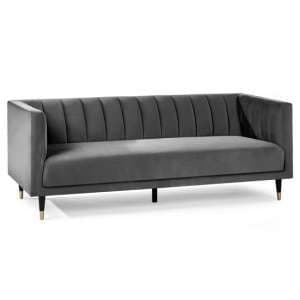 Sarnia Scalloped Back Velvet 3 Seater Sofa In Grey - UK