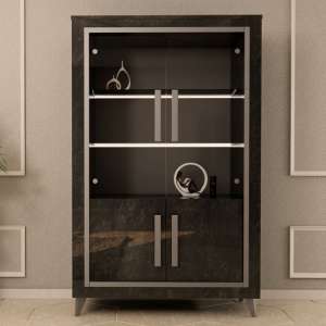 Sarver High Gloss Display Cabinet 2 Doors In Black And LED - UK