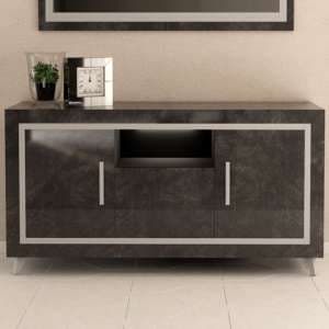 Sarver High Gloss Sideboard With 3 Doors In Black And LED - UK