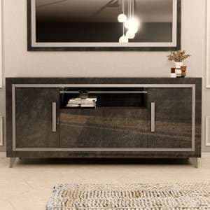 Sarver High Gloss Sideboard With 4 Doors In Black And LED - UK