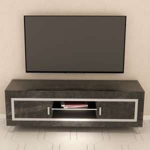 Sarver High Gloss TV Stand With 2 Doors In Black With LED - UK