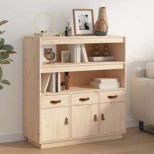 Satha Pinewood Highboard With 3 Doors 3 Drawers In Natural - UK
