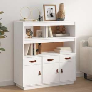 Satha Pinewood Highboard With 3 Doors 3 Drawers In White - UK