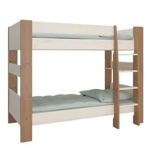 Satria Kids Wooden Bunk Bed In Whitewash And Grey Brown - UK