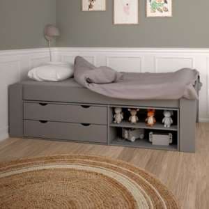 Satria Kids Wooden Single Bed With Storage Guest Bed In Grey - UK