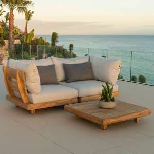 Sauchie Outdoor 2 Seater Sofa In Light Grey With Coffee Table - UK