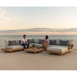 Sauchie Outdoor Corner Lounge Set In Light Grey With Ottoman - UK