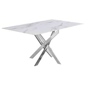 Sorel Marble Effect Glass Dining Table In White And Grey - UK