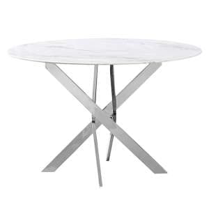 Sorel Round Marble Effect Glass Dining Table In White And Grey - UK