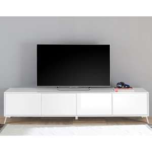 Saul High Gloss Lowboard TV Stand With 4 Doors In White