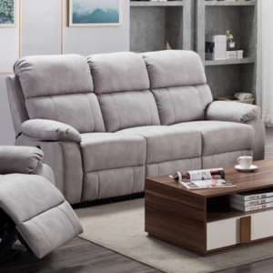 Sault Electric Recliner Fabric 3 Seater Sofa In Light Grey - UK