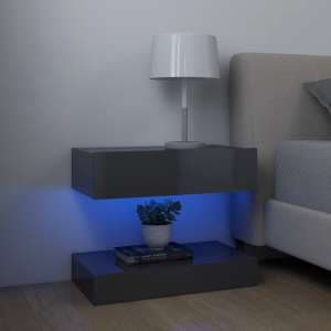 Sauts High Gloss Bedside Cabinet In Grey With LED Lights