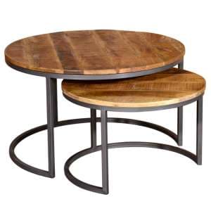 Savanah Round Wooden Set Of 2 Coffee Tables In Natural