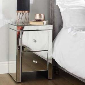 Saville Mirrored Bedside Cabinet With 2 Drawers In Silver - UK
