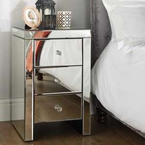 Saville Mirrored Bedside Cabinet With 3 Drawers In Silver - UK