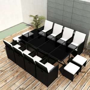 Savir Rattan Outdoor 12 Seater Dining Set With Cushion In Black - UK