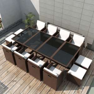 Savir Rattan Outdoor 12 Seater Dining Set With Cushion In Brown - UK
