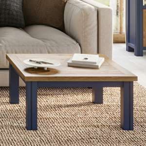 Savona Wooden Coffee Table Square In Oak And Blue - UK