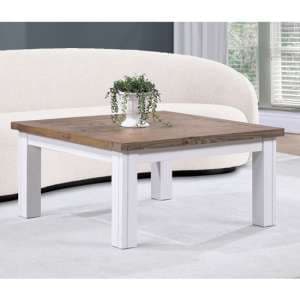 Savona Wooden Coffee Table Square In Oak And White - UK