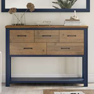 Savona Wooden Console Table With 5 Drawers In Blue - UK