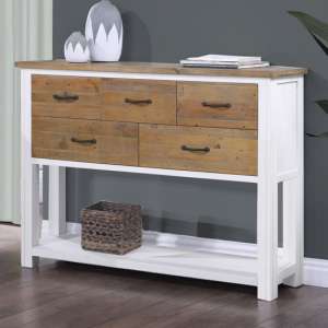 Savona Wooden Console Table With 5 Drawers In White - UK